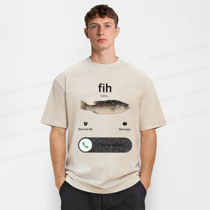 Baddiecat Funny Fish Calling Washed T-shirt