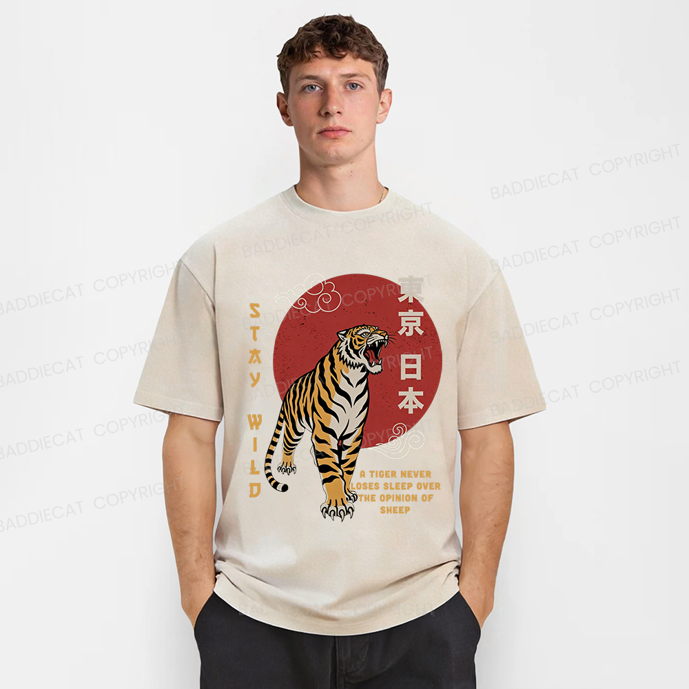 Baddiecat Japanese-style Tokyo Tiger Washed T-shirt