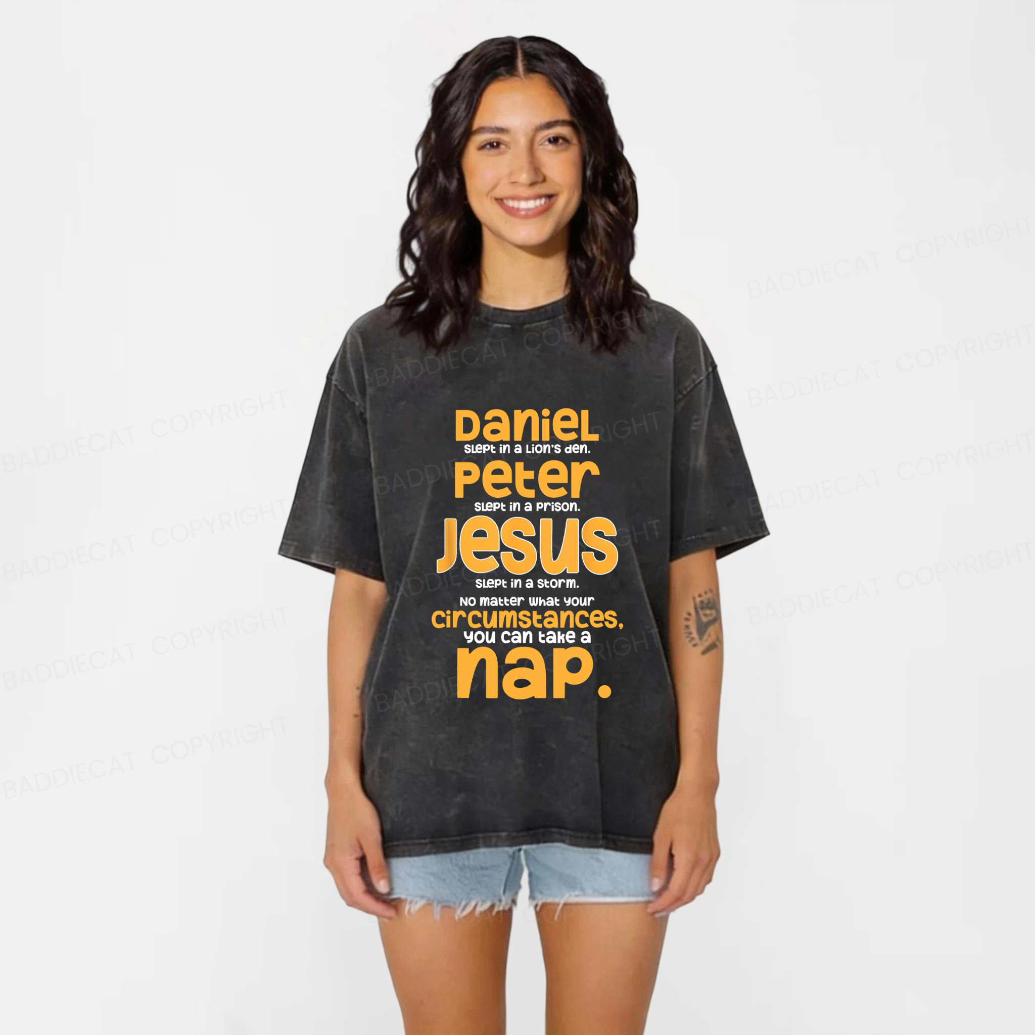 Baddiecat Funny Christian Washed T-shirt