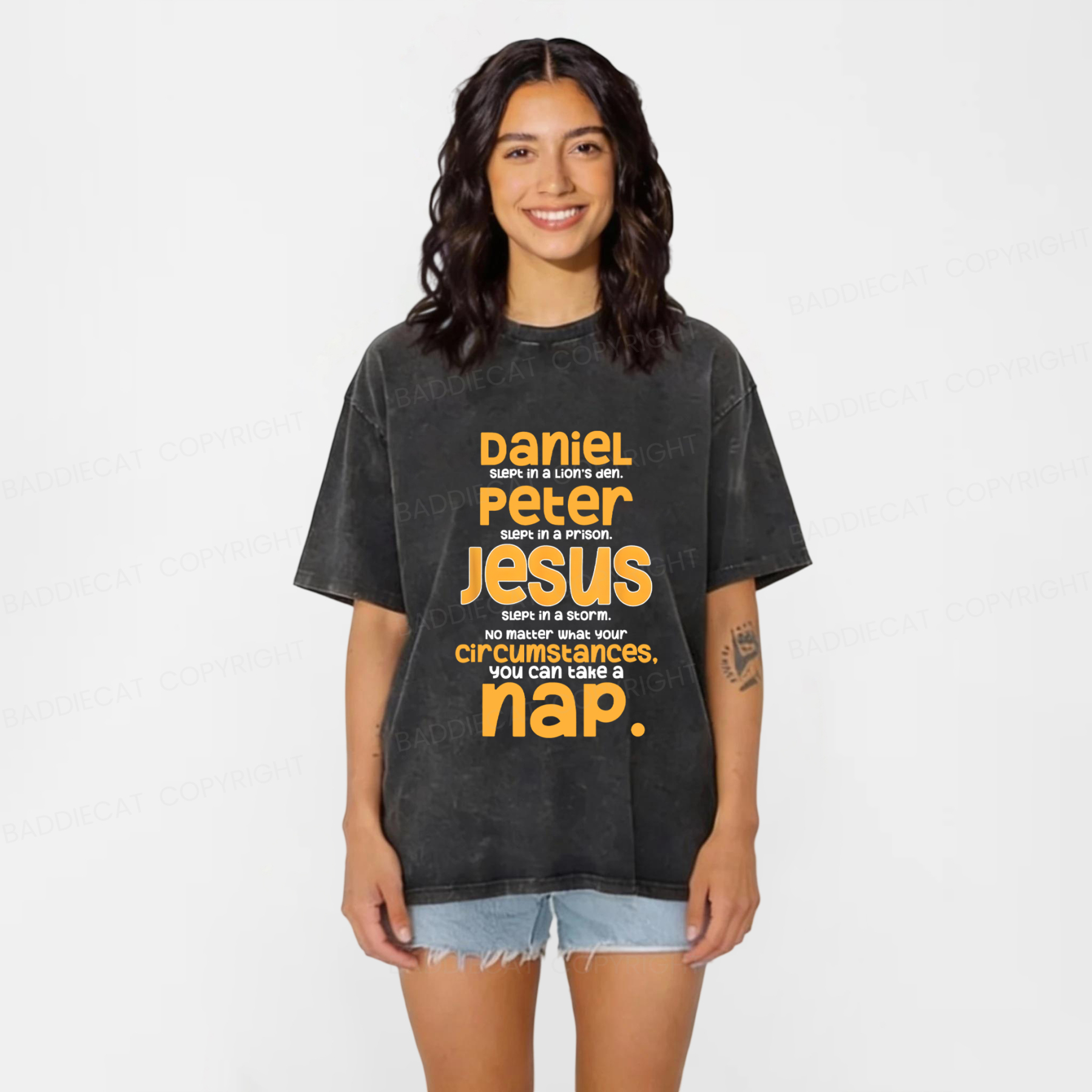 Baddiecat Funny Christian Washed T-shirt