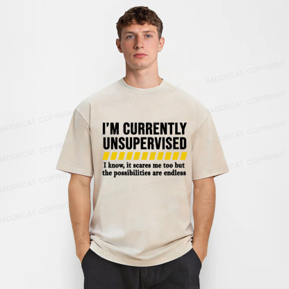 Baddiecat I'm Currently Unsupervised Washed T-shirt