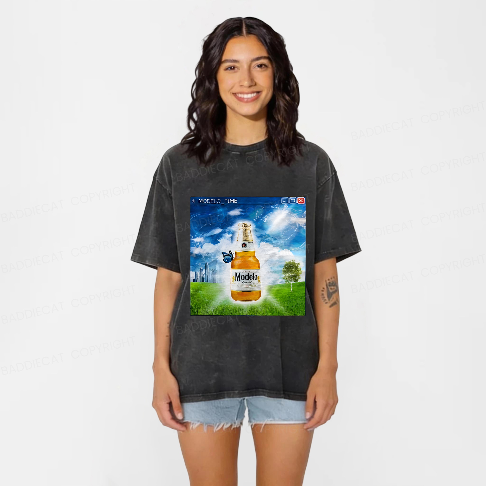 Baddiecat Funny Meme Washed T-shirt