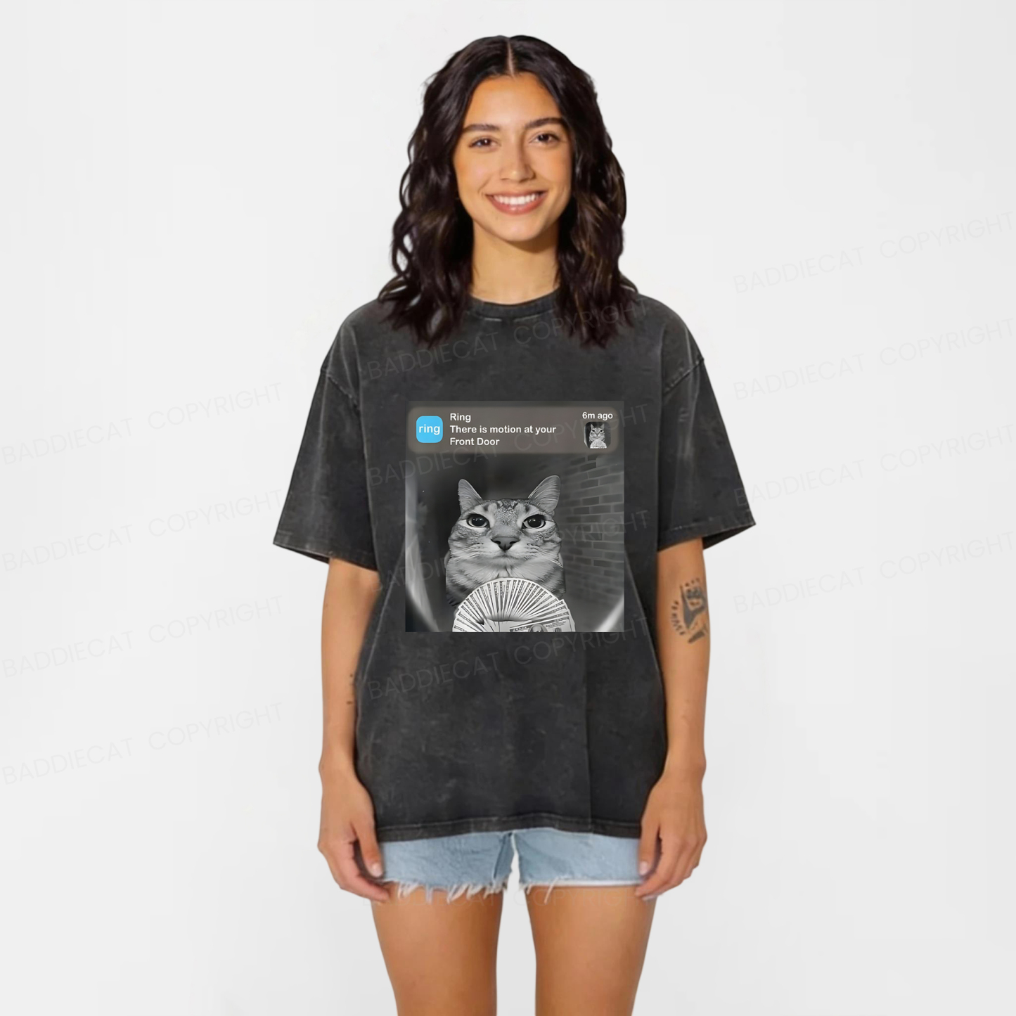 Baddiecat Cat Funny Meme Washed T-shirt