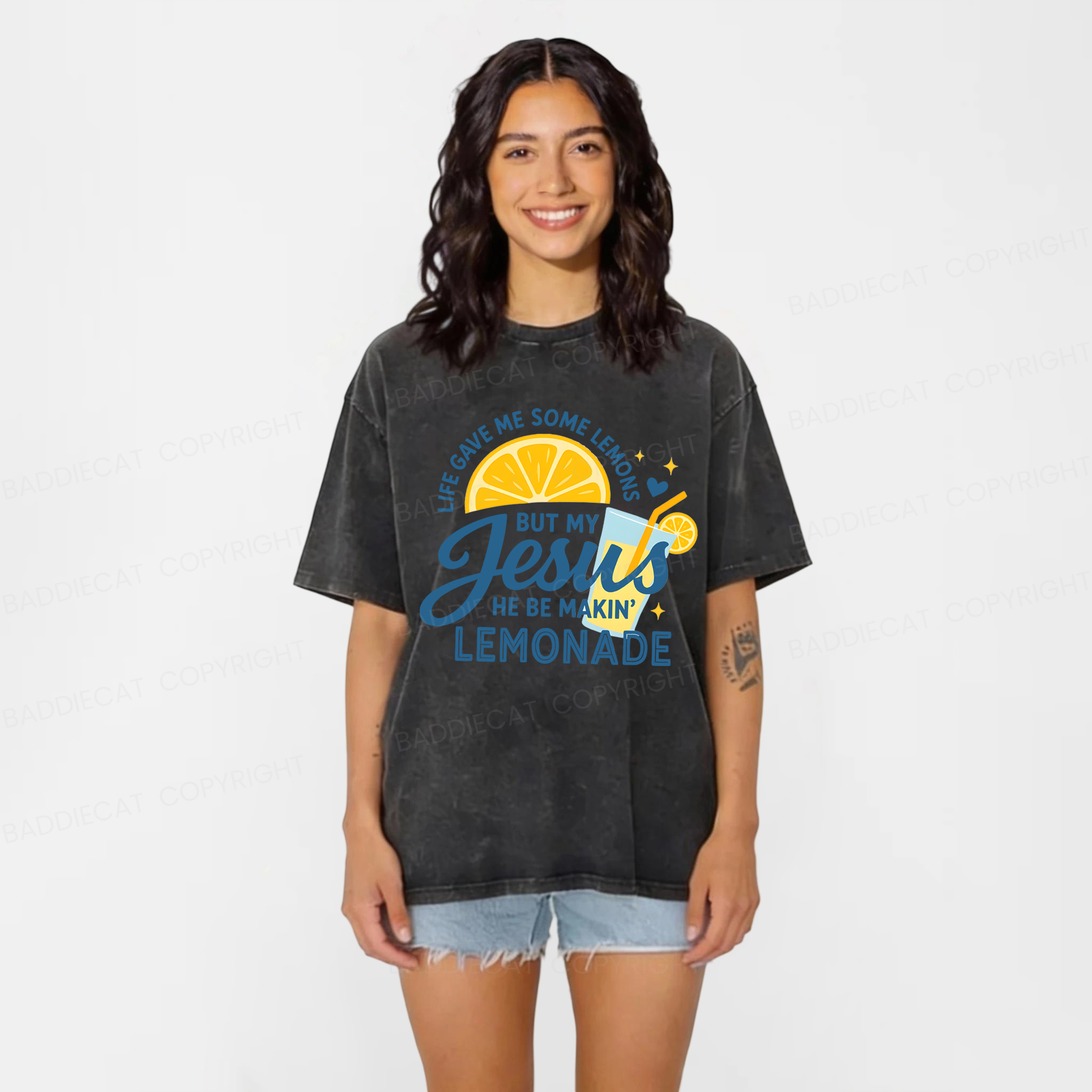 Baddiecat But Jesus He Be Makin Lemonad Washed T-shirt