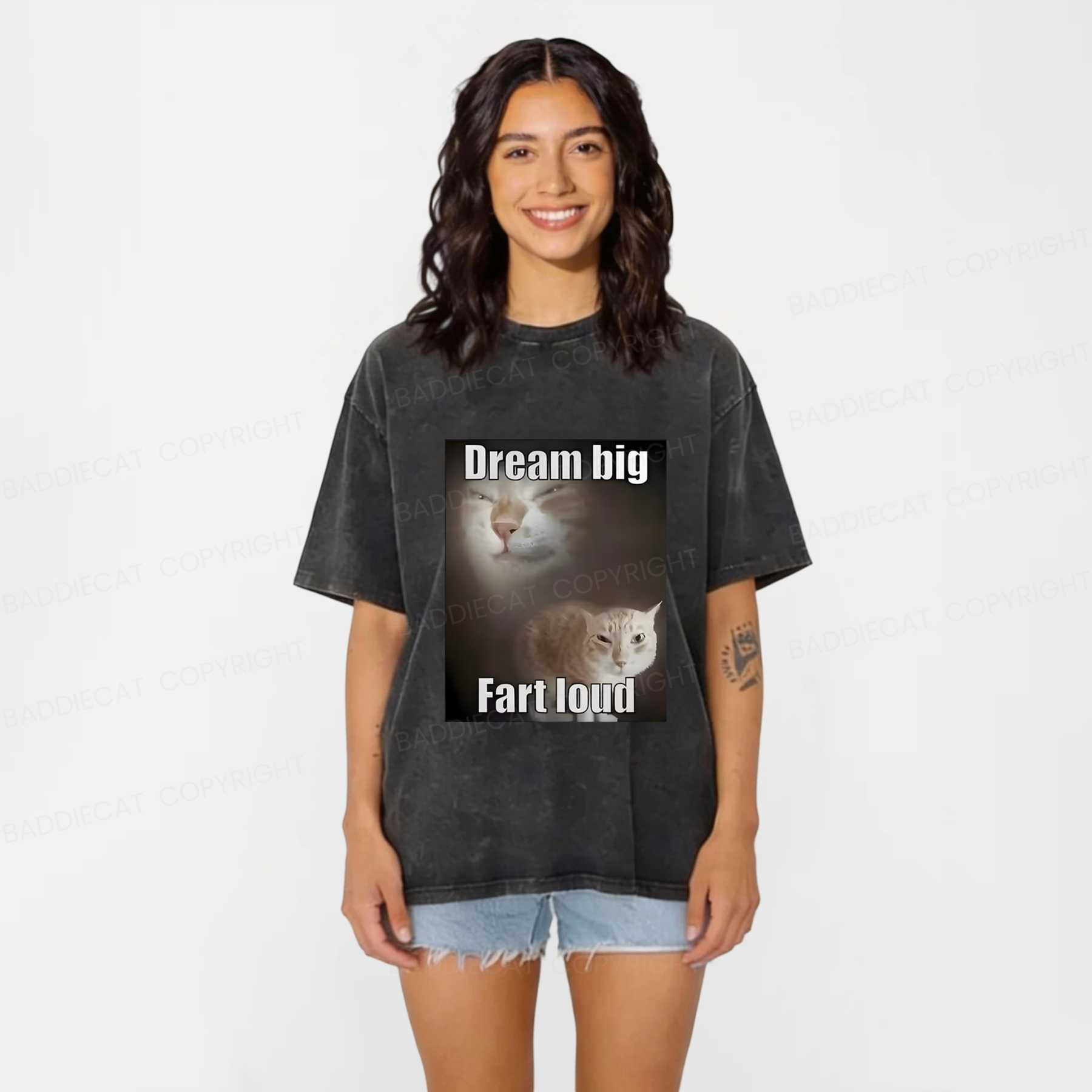 Baddiecat Cat Funny Meme Washed T-shirt