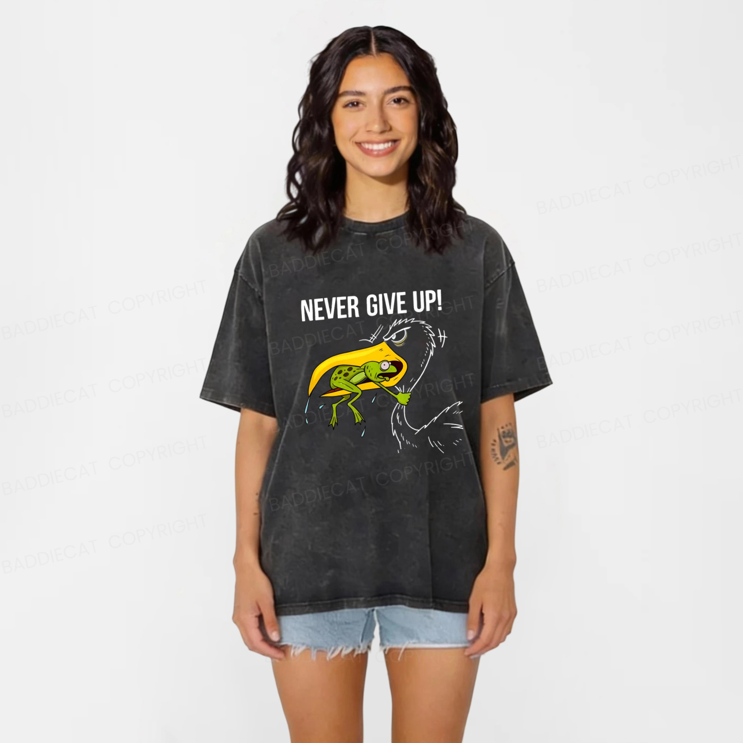 Baddiecat Never Give Up Washed T-shirt