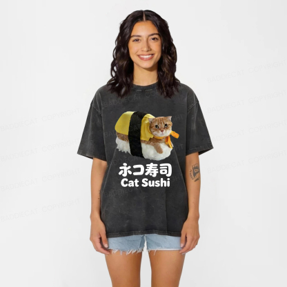 Baddiecat Cat Sushi Washed T-shirt