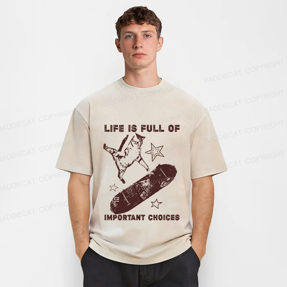 Baddiecat Cat Playing On A Skateboard Washed T-shirt