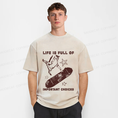 Baddiecat Cat Playing On A Skateboard Washed T-shirt