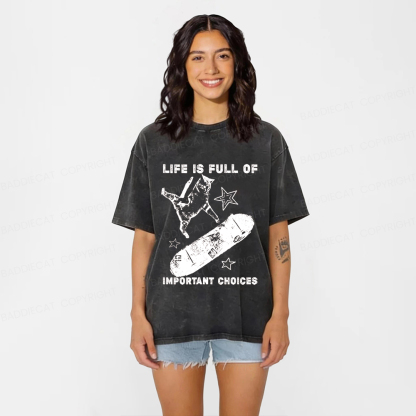 Baddiecat Cat Playing On A Skateboard Washed T-shirt