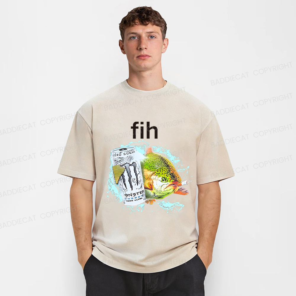 Baddiecat Funny Fish Meme Washed T-shirt