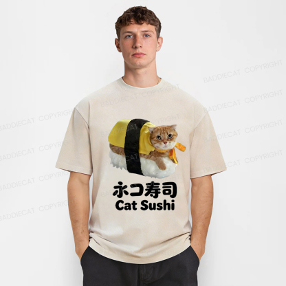 Baddiecat Cat Sushi Washed T-shirt