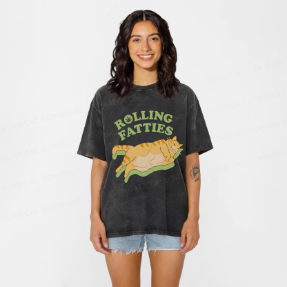 Baddiecat Rolling Fatties Cat Funny Meme Washed T-shirt