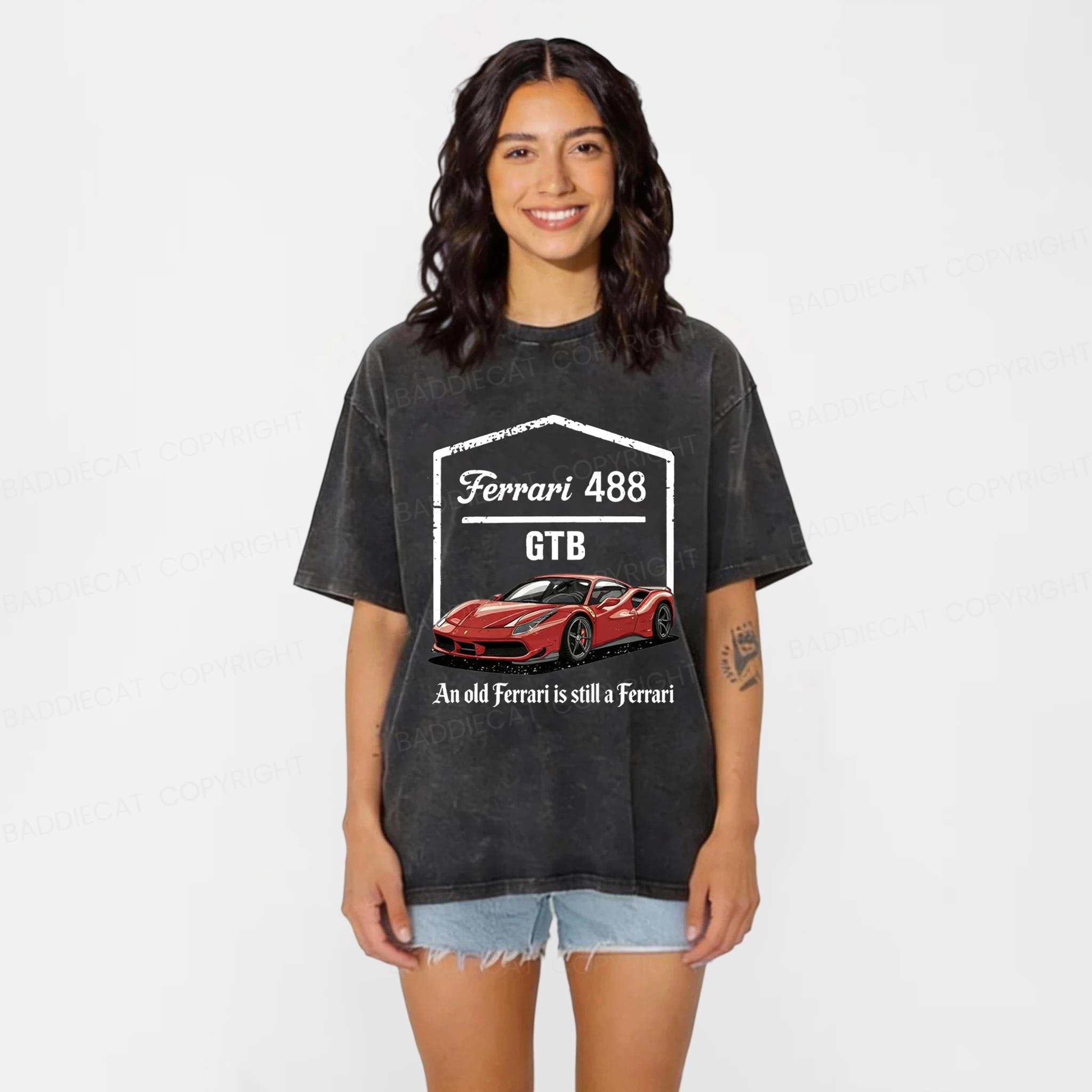 Baddiecat Ferrari 488 Washed T-shirt