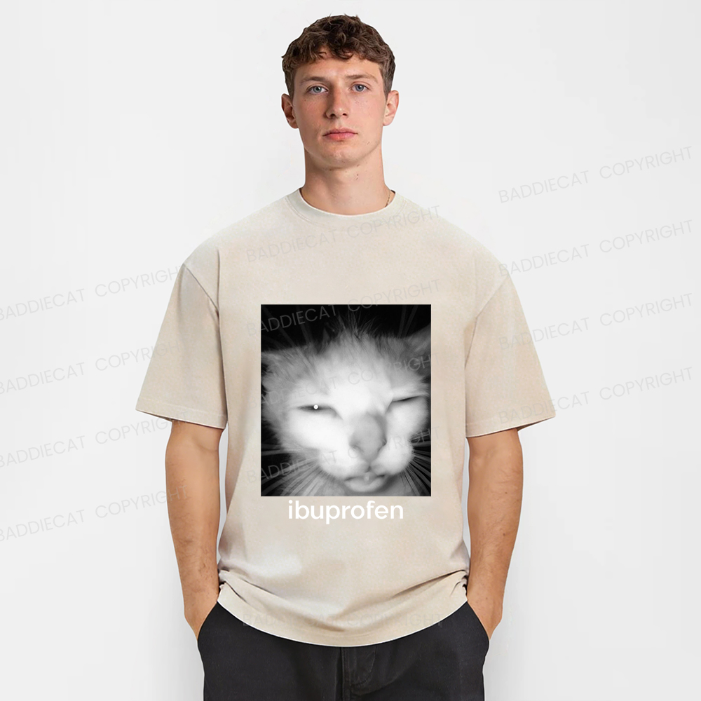 Baddiecat Ibuprofen Cat Funny Meme Washed T-shirt