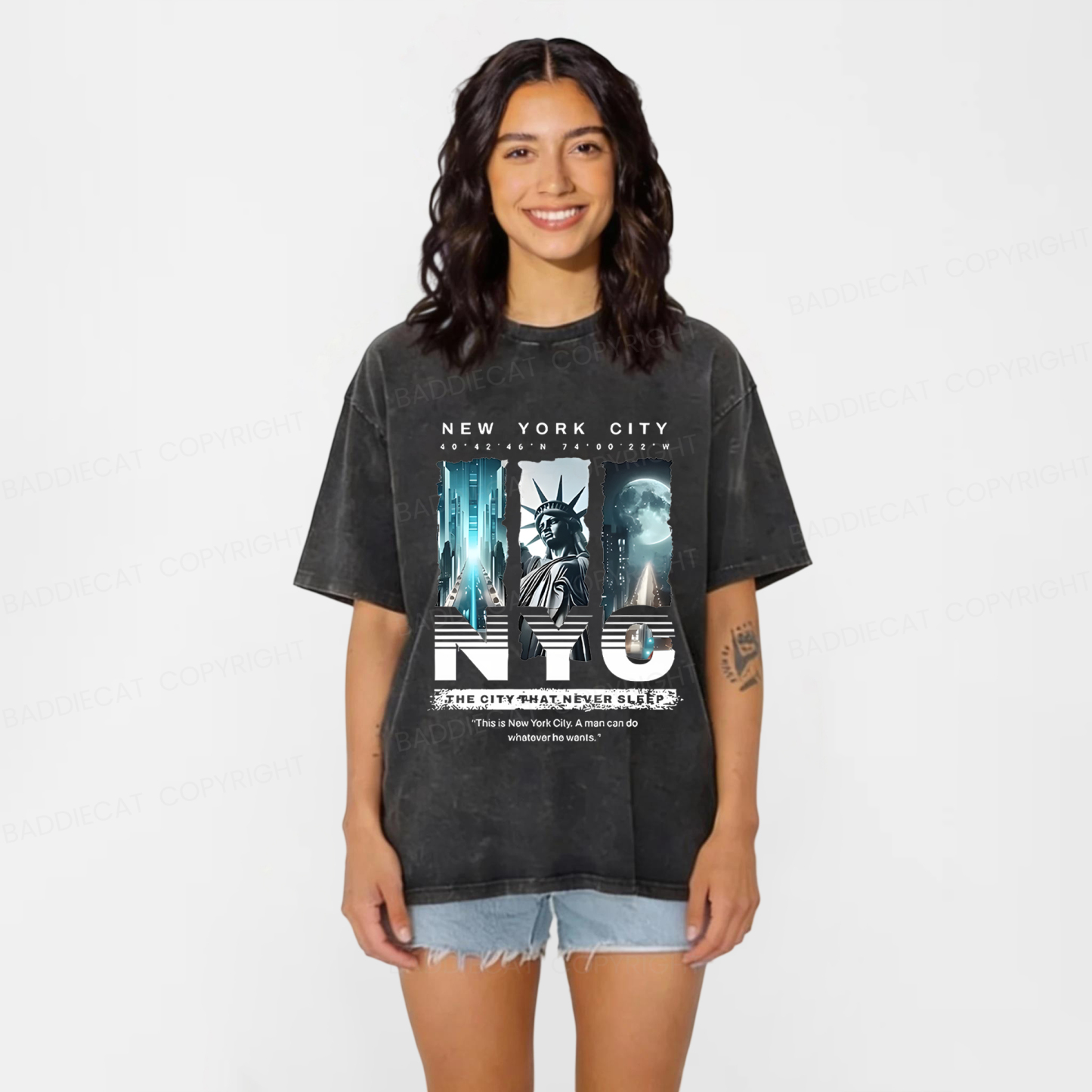 Baddiecat PAYEAH New York Sky Freedom Washed T-shirt