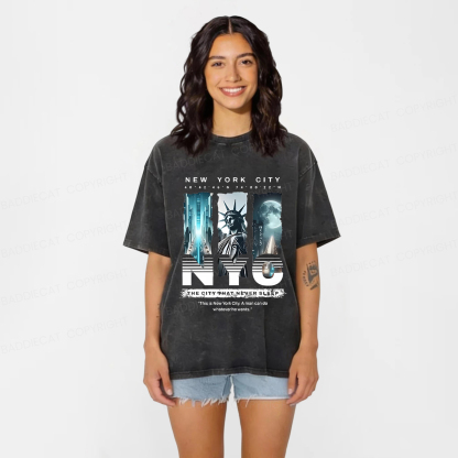 Baddiecat PAYEAH New York Sky Freedom Washed T-shirt