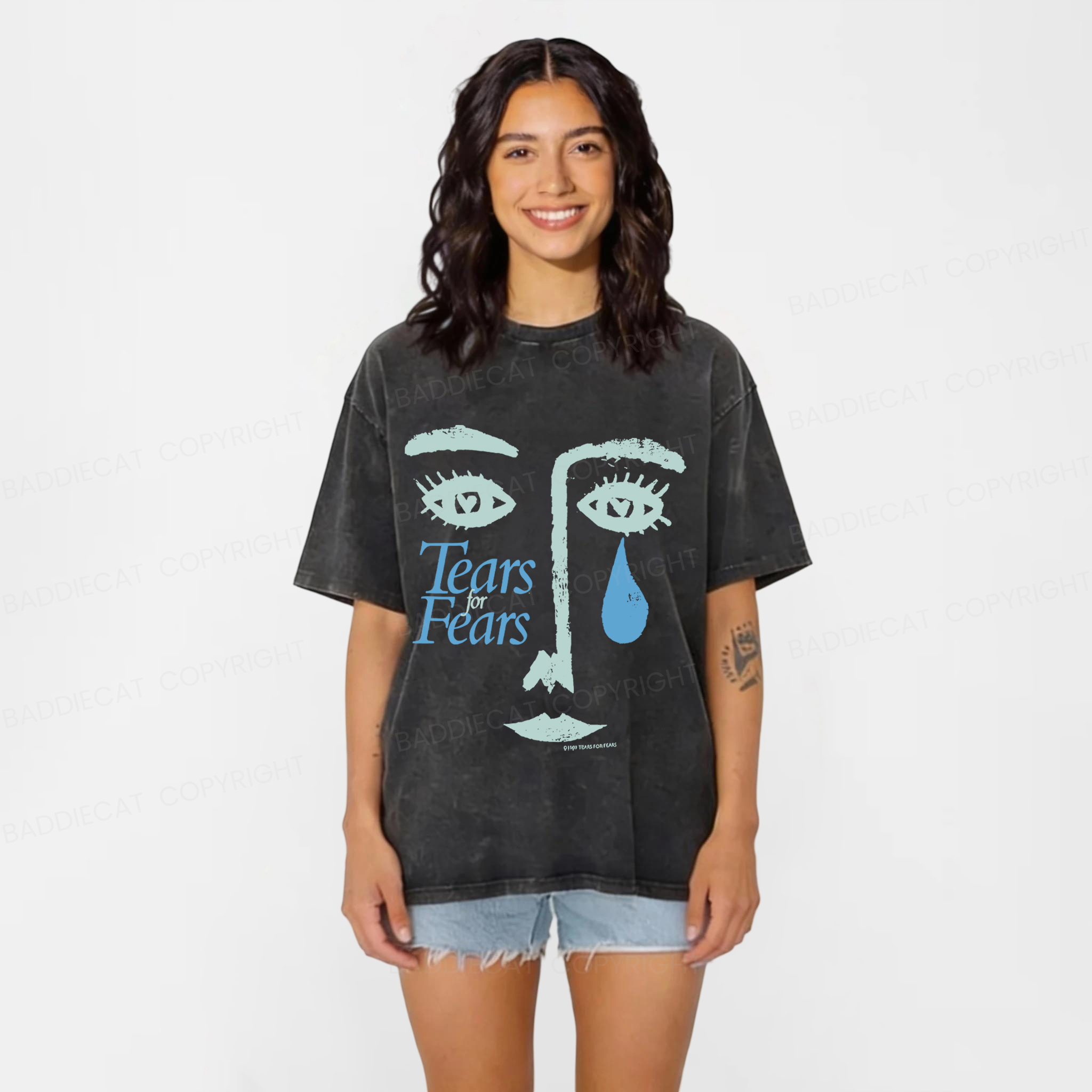 Baddiecat Tears For Fears Tee Ultra Faded Post Punk New Wave Band Washed T-shirt