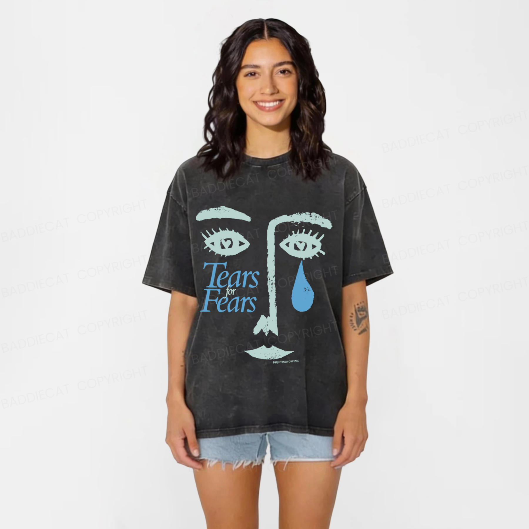 Baddiecat Tears For Fears Tee Ultra Faded Post Punk New Wave Band Washed T-shirt