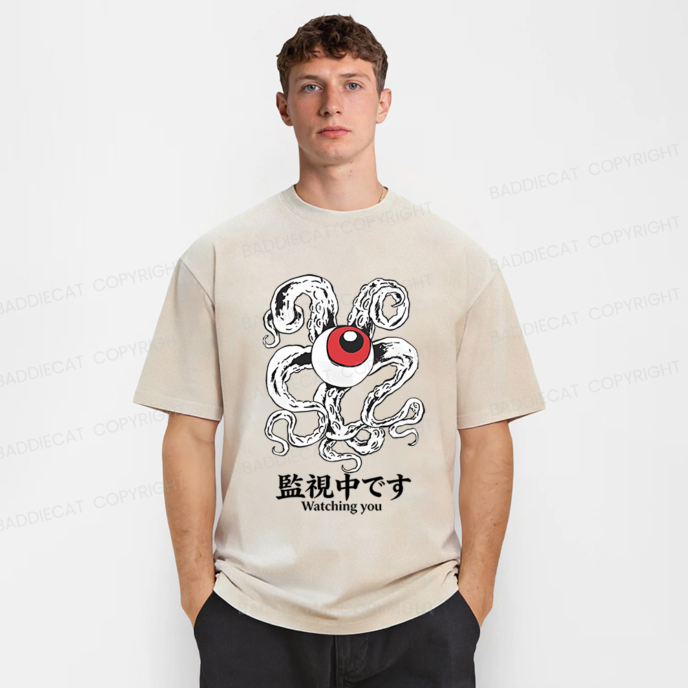 Baddiecat Eye Watching You Washed T-shirt