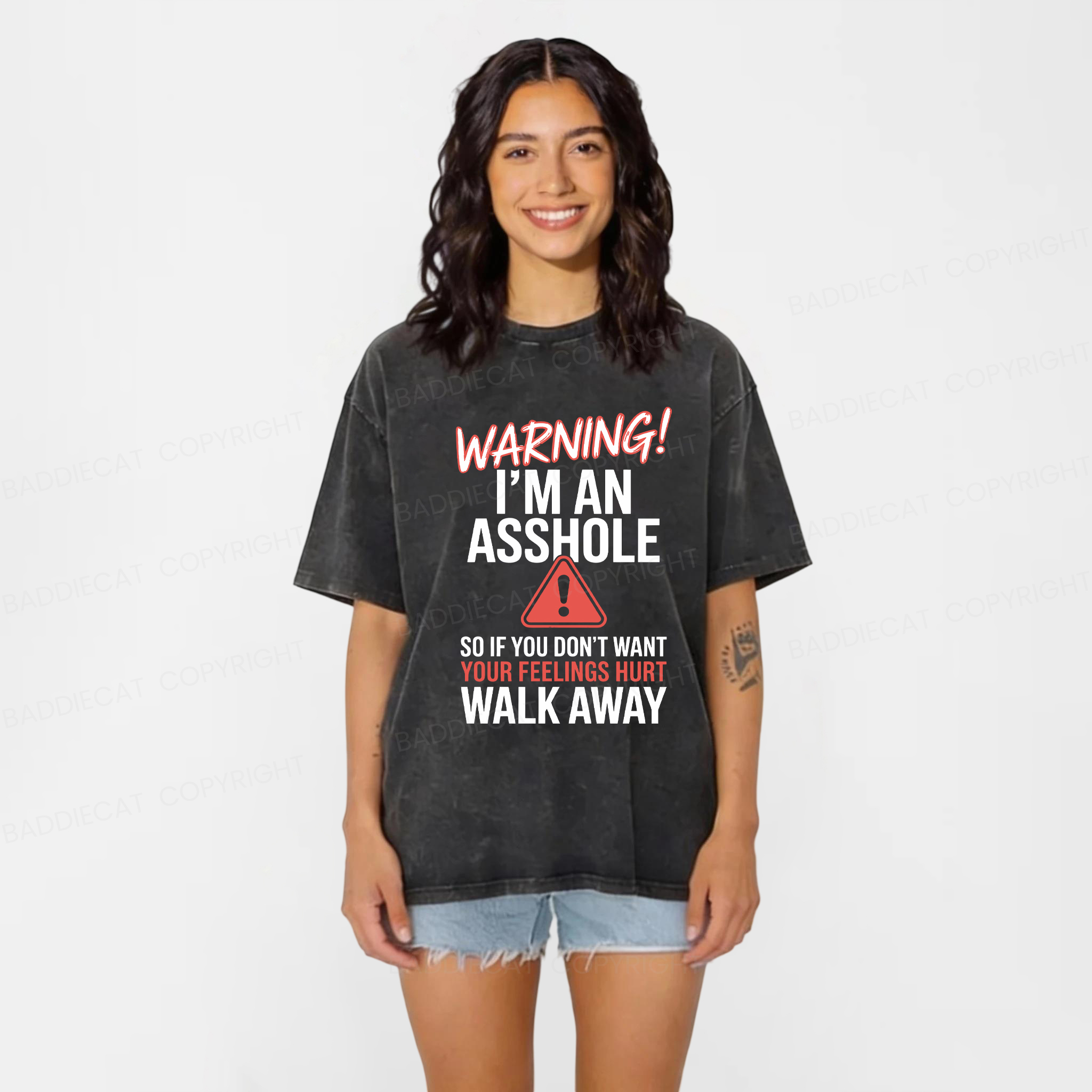 Baddiecat Anti Social Warning I'm An Asshole Washed T-shirt