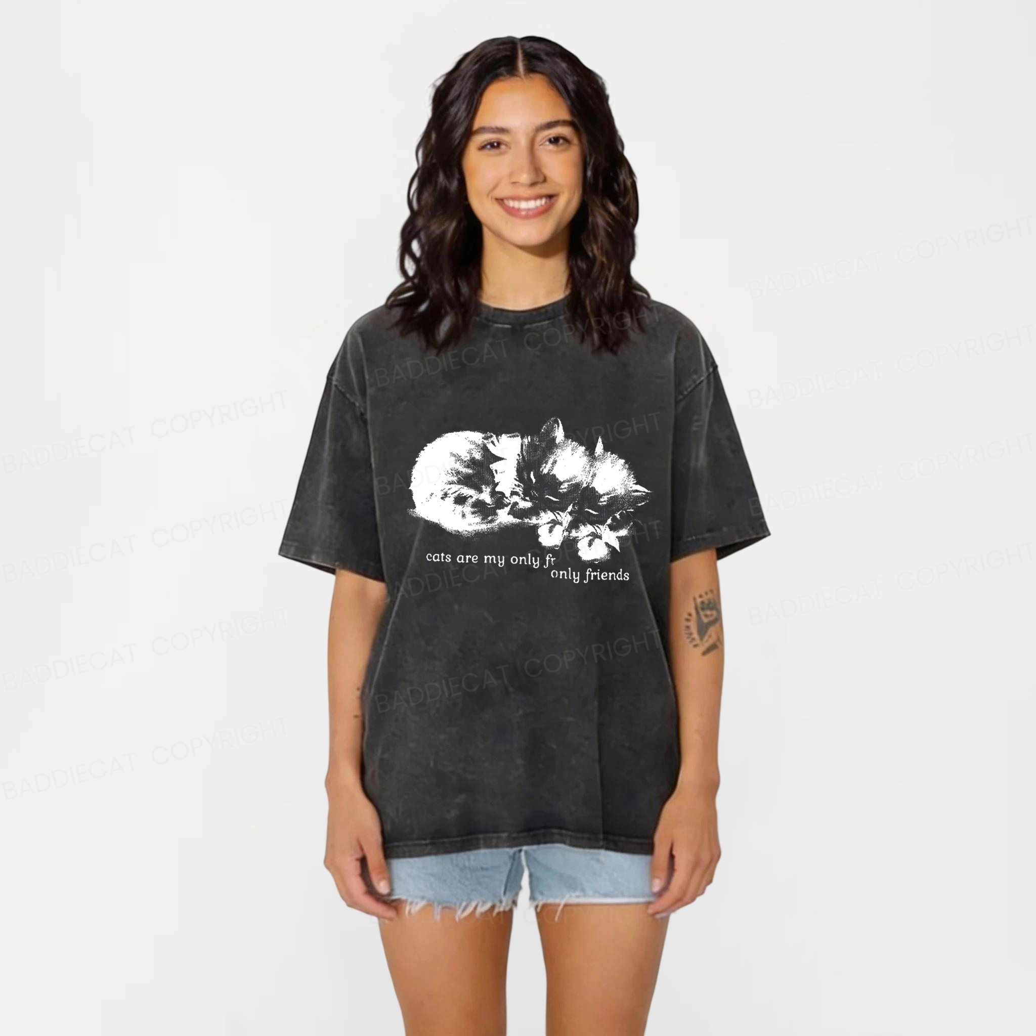Baddiecat Cats Are My Only Friends Washed T-Shirt