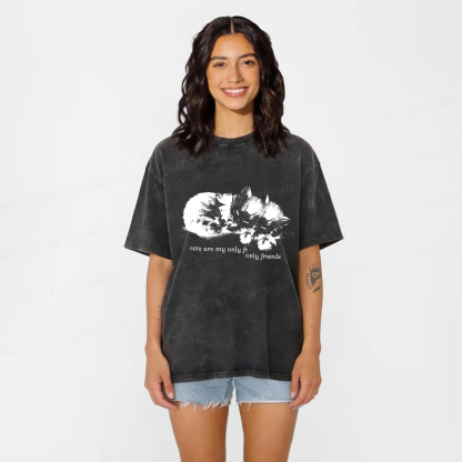 Baddiecat Cats Are My Only Friends Washed T-Shirt