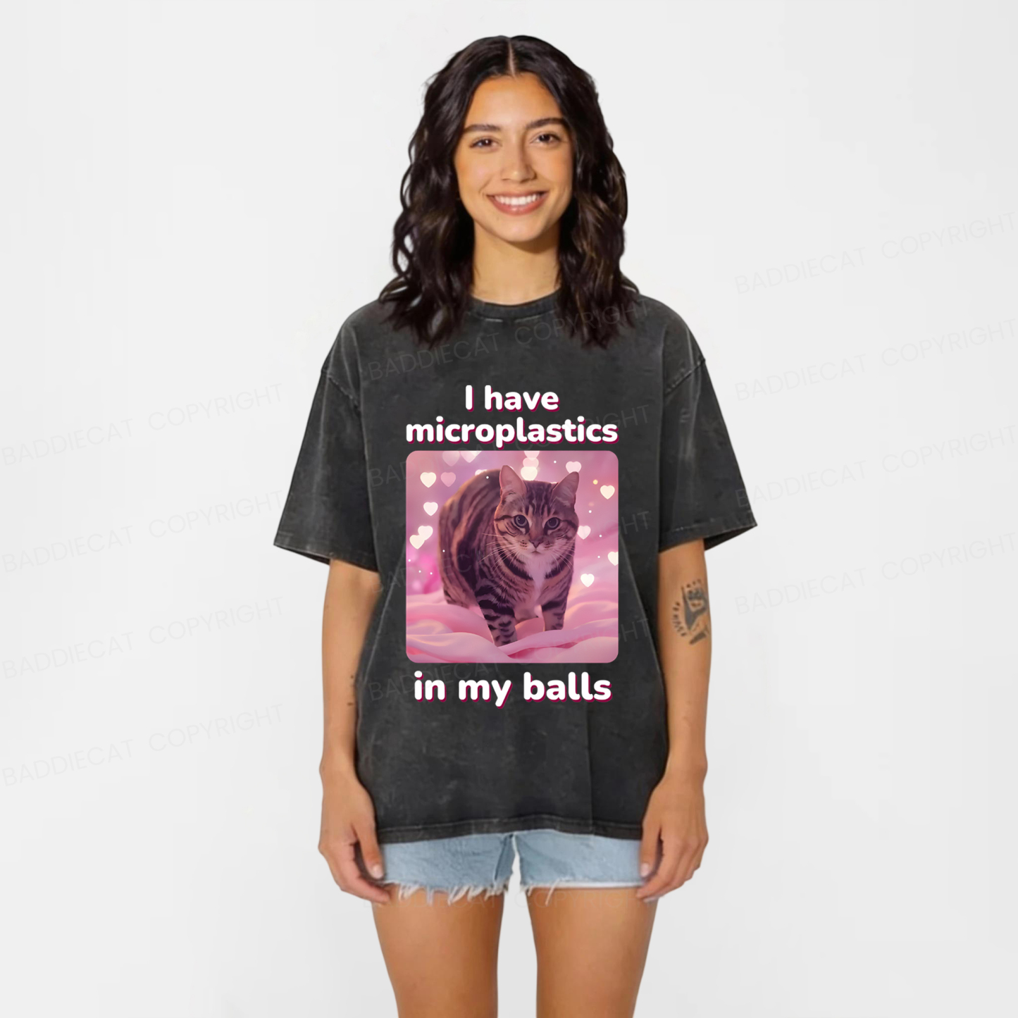 Baddiecat I Have Microplastics In My Balls Washed T-shirt