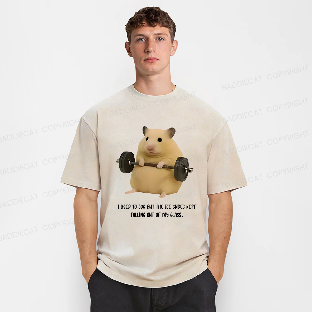 Baddiecat Hamster Fitness Funny Washed T-shirt
