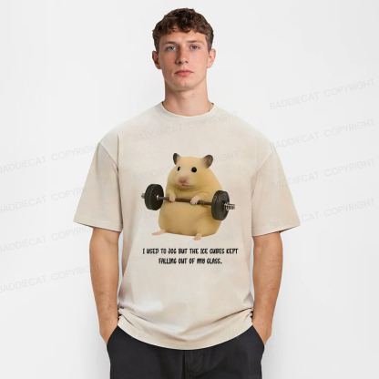 Baddiecat Hamster Fitness Funny Washed T-shirt
