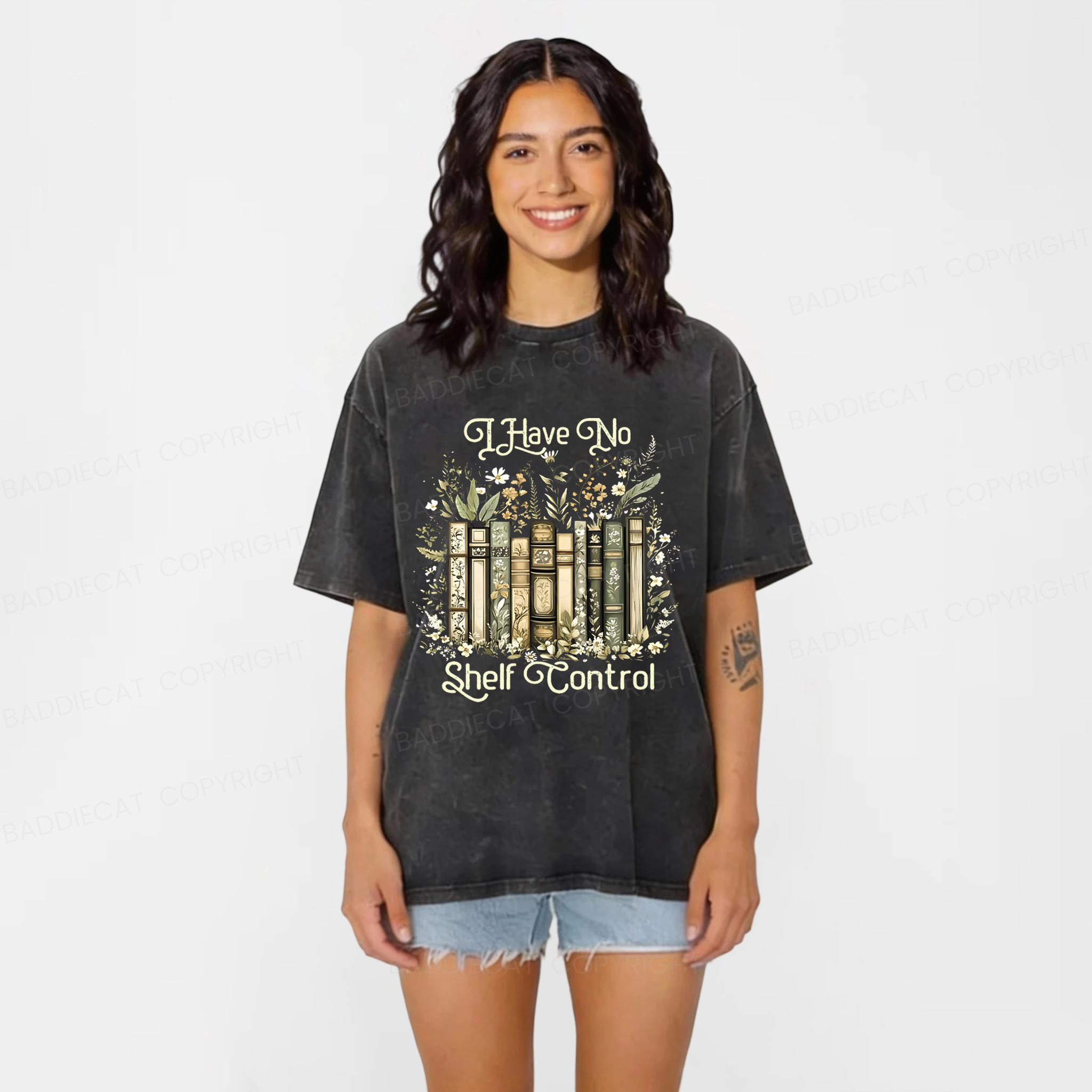 Baddiecat I Have No Shelf Control Washed T-shirt