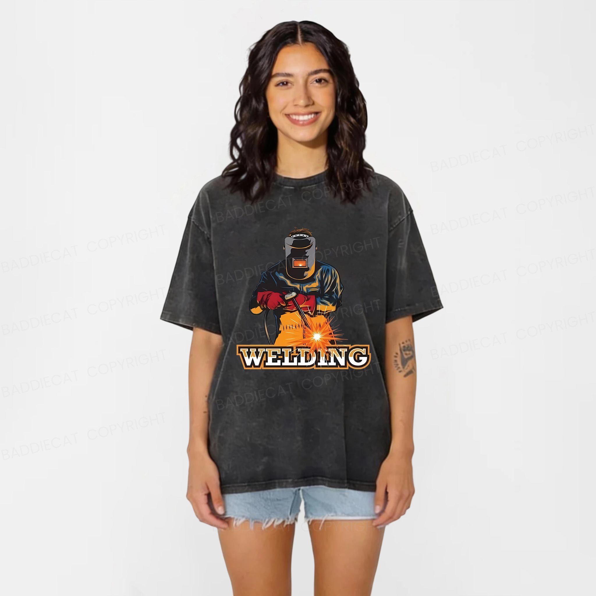 Baddiecat Electrician Welding Washed T-shirt