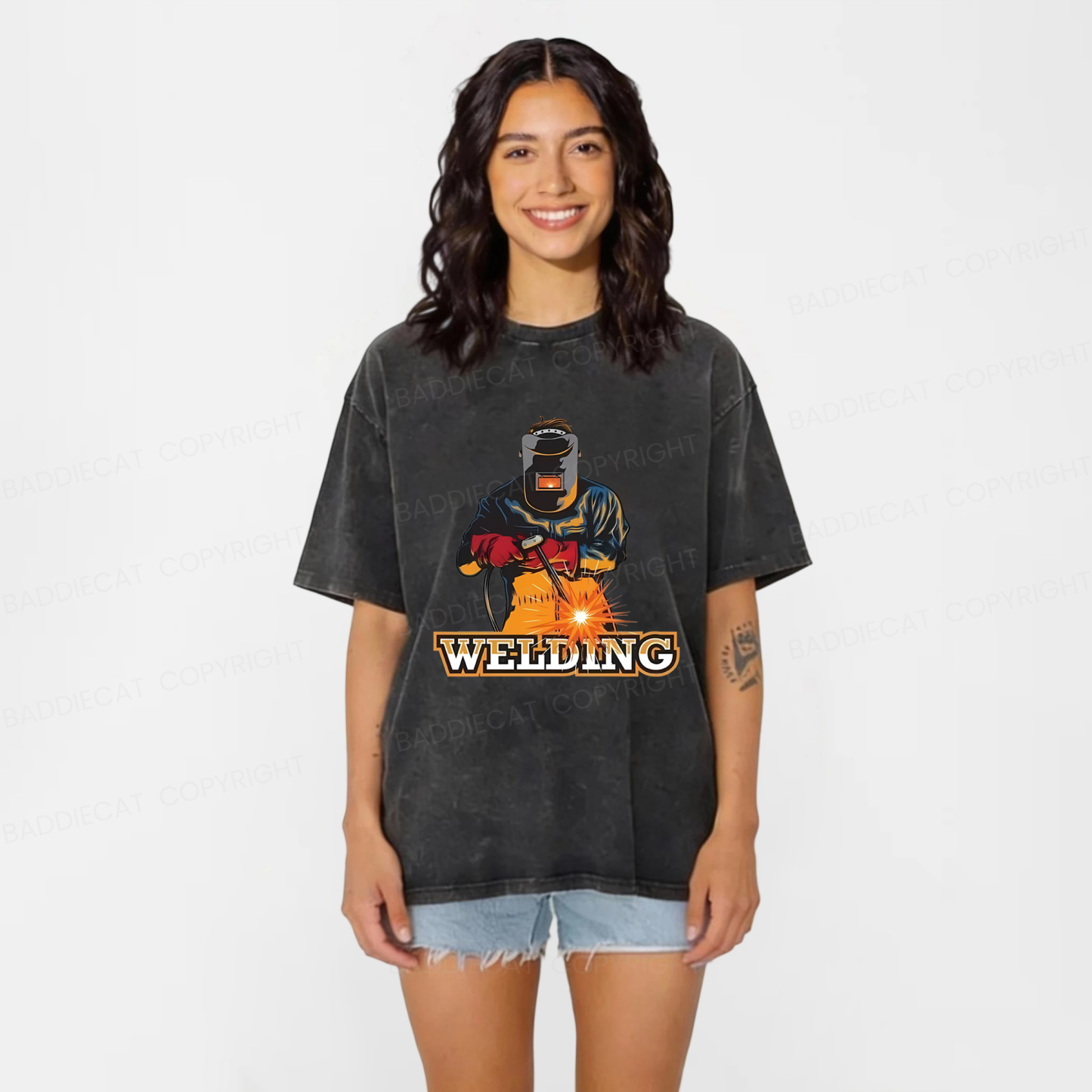 Baddiecat Electrician Welding Washed T-shirt