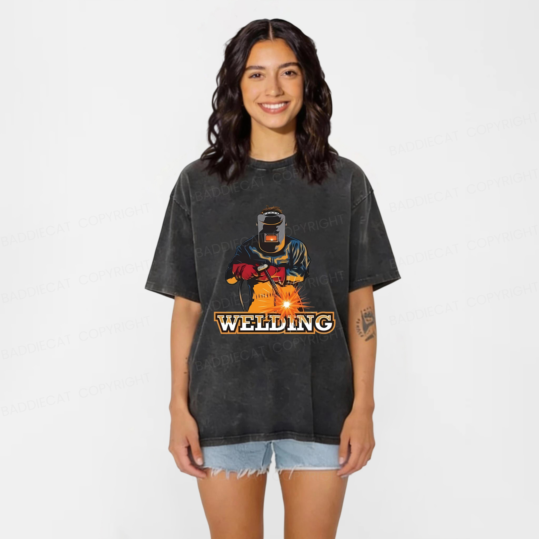 Baddiecat Electrician Welding Washed T-shirt