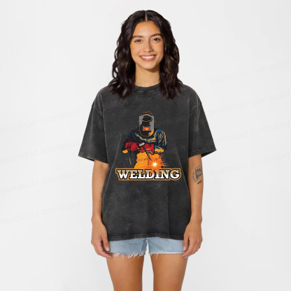 Baddiecat Electrician Welding Washed T-shirt