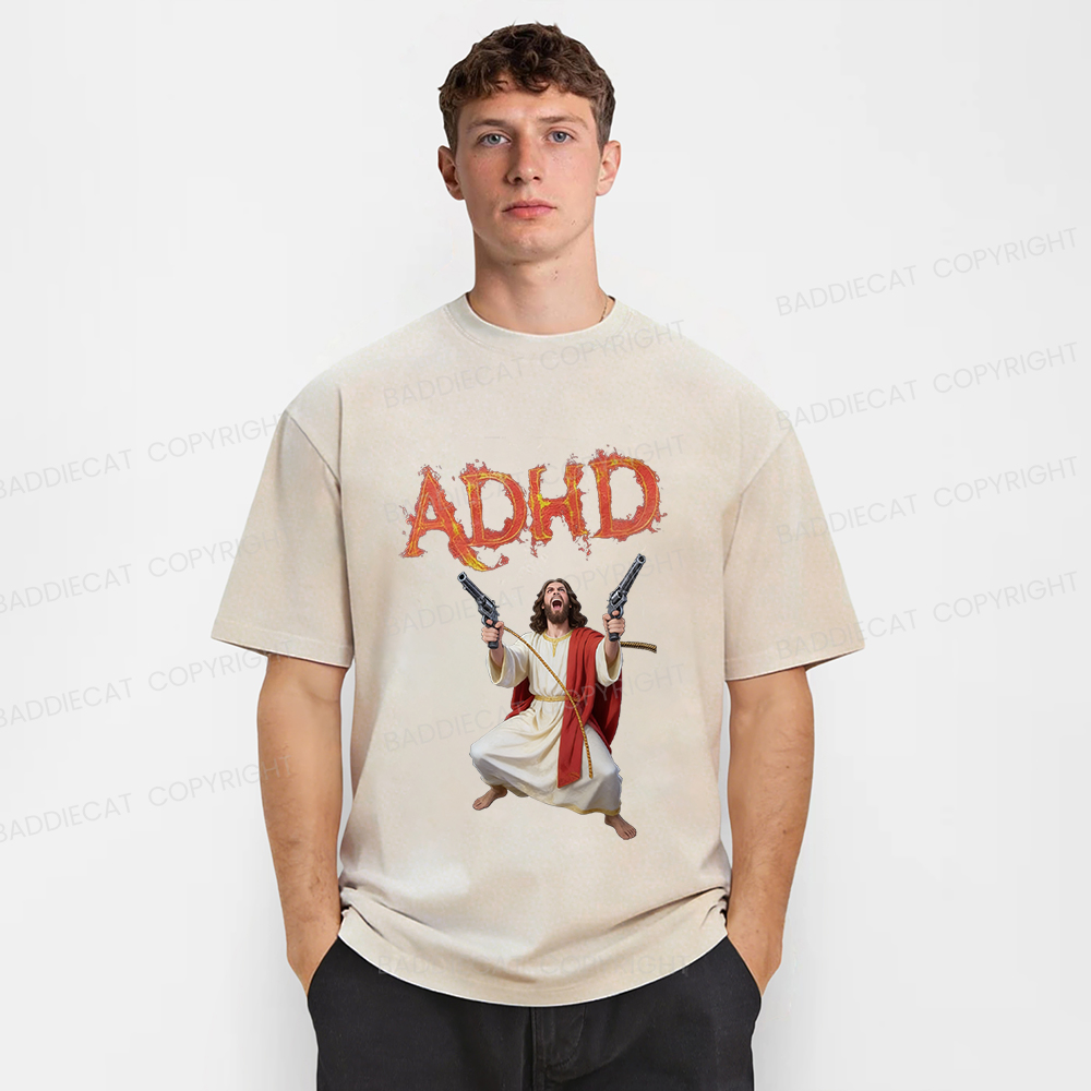 Baddiecat Jesus Adhd Funny Washed T-Shirt