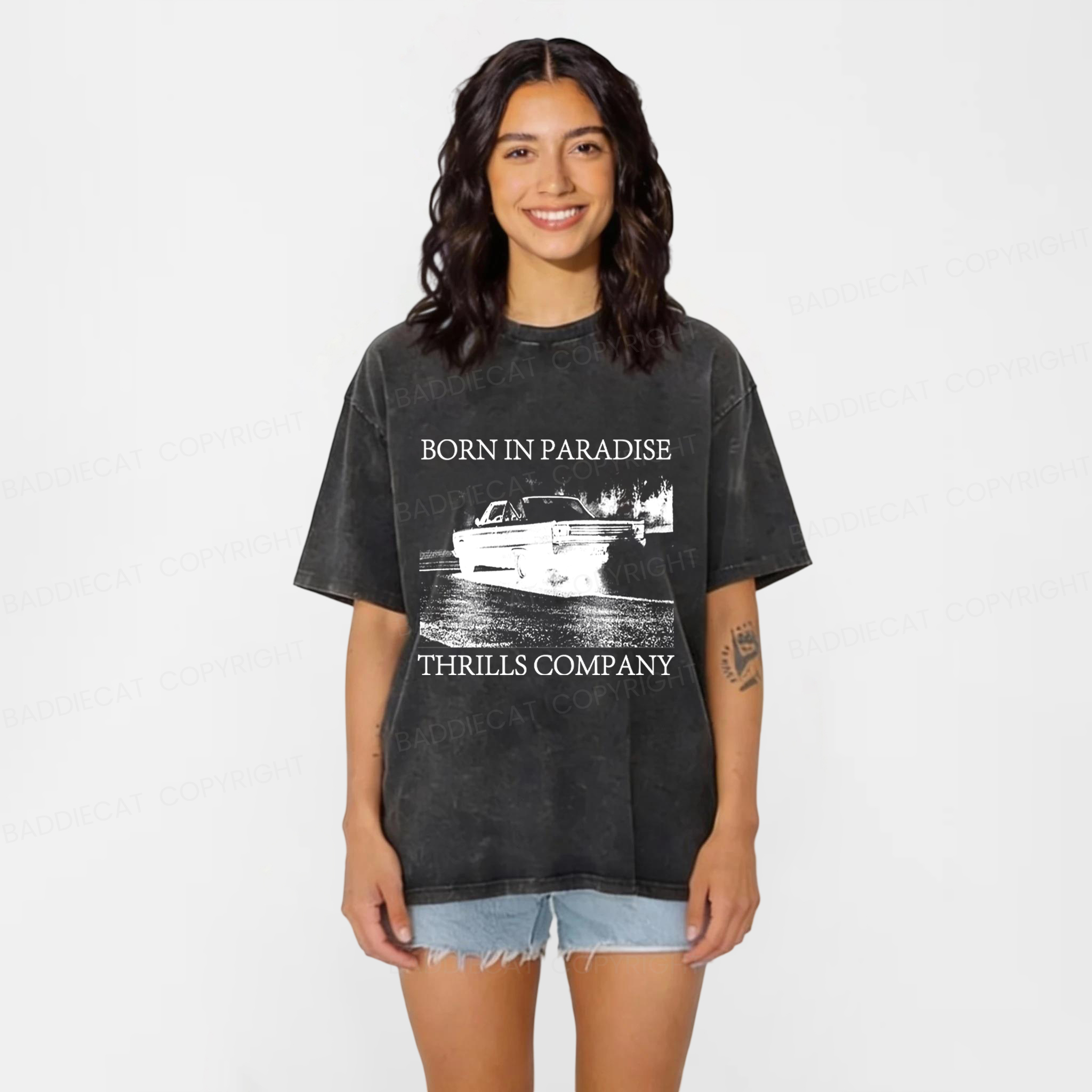 Baddiecat Thrills Metal Dust Washed T-shirt