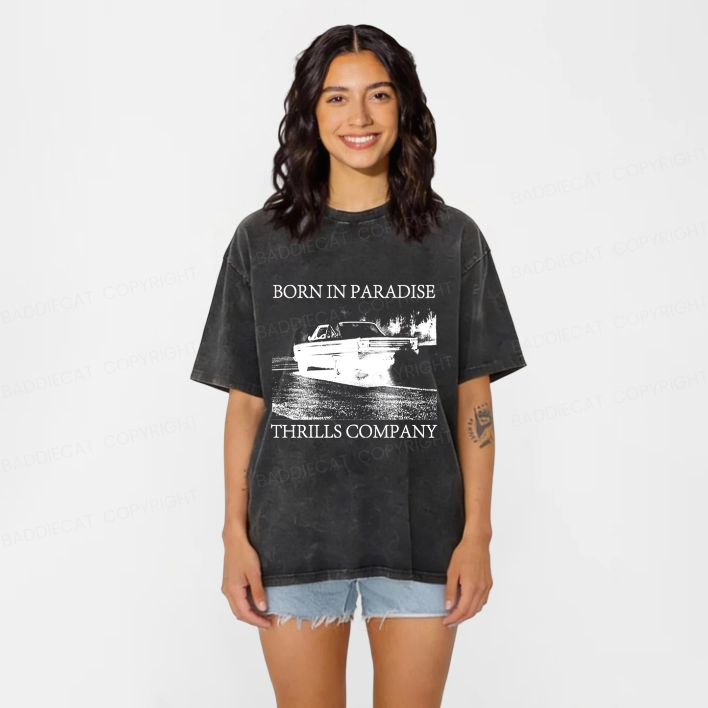 Baddiecat Thrills Metal Dust Washed T-shirt