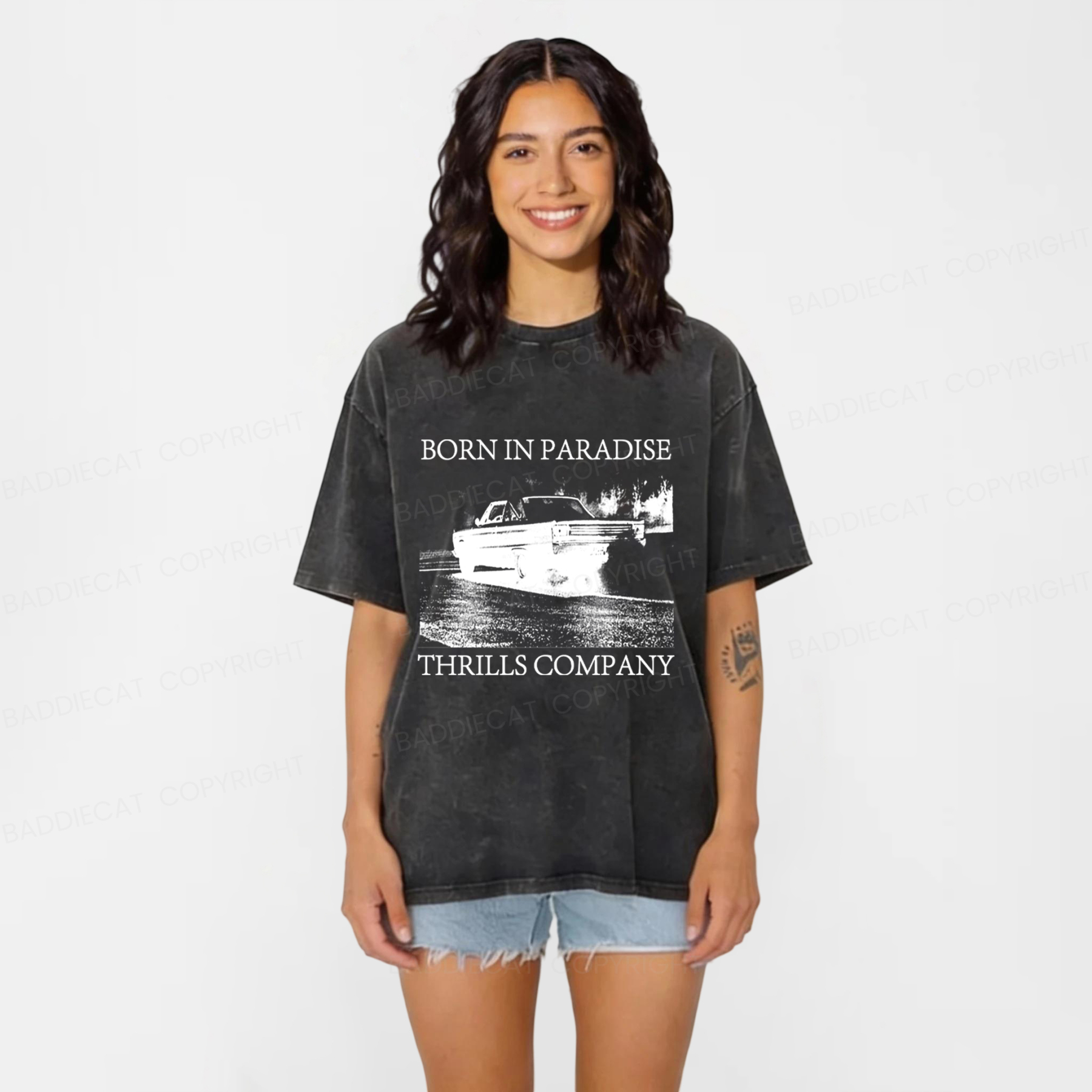 Baddiecat Thrills Metal Dust Washed T-shirt