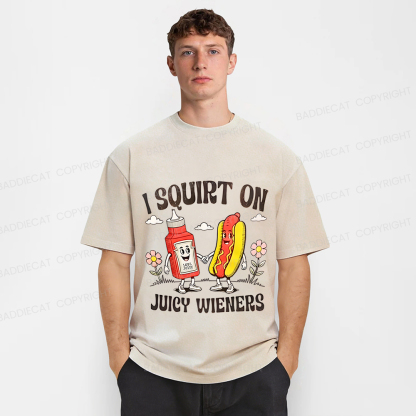 Baddiecat funny Juicy Wieners Washed T-shirt