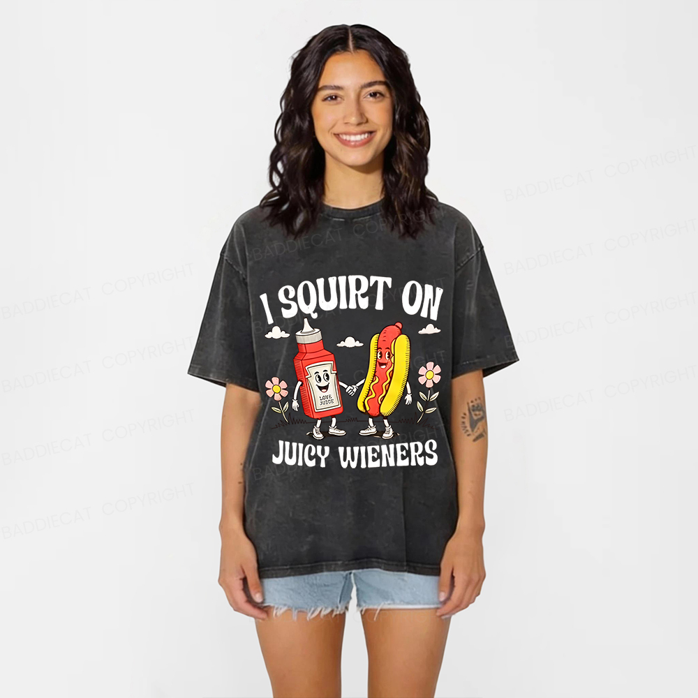 Baddiecat funny Juicy Wieners Washed T-shirt