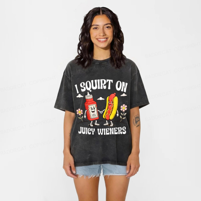 Baddiecat funny Juicy Wieners Washed T-shirt