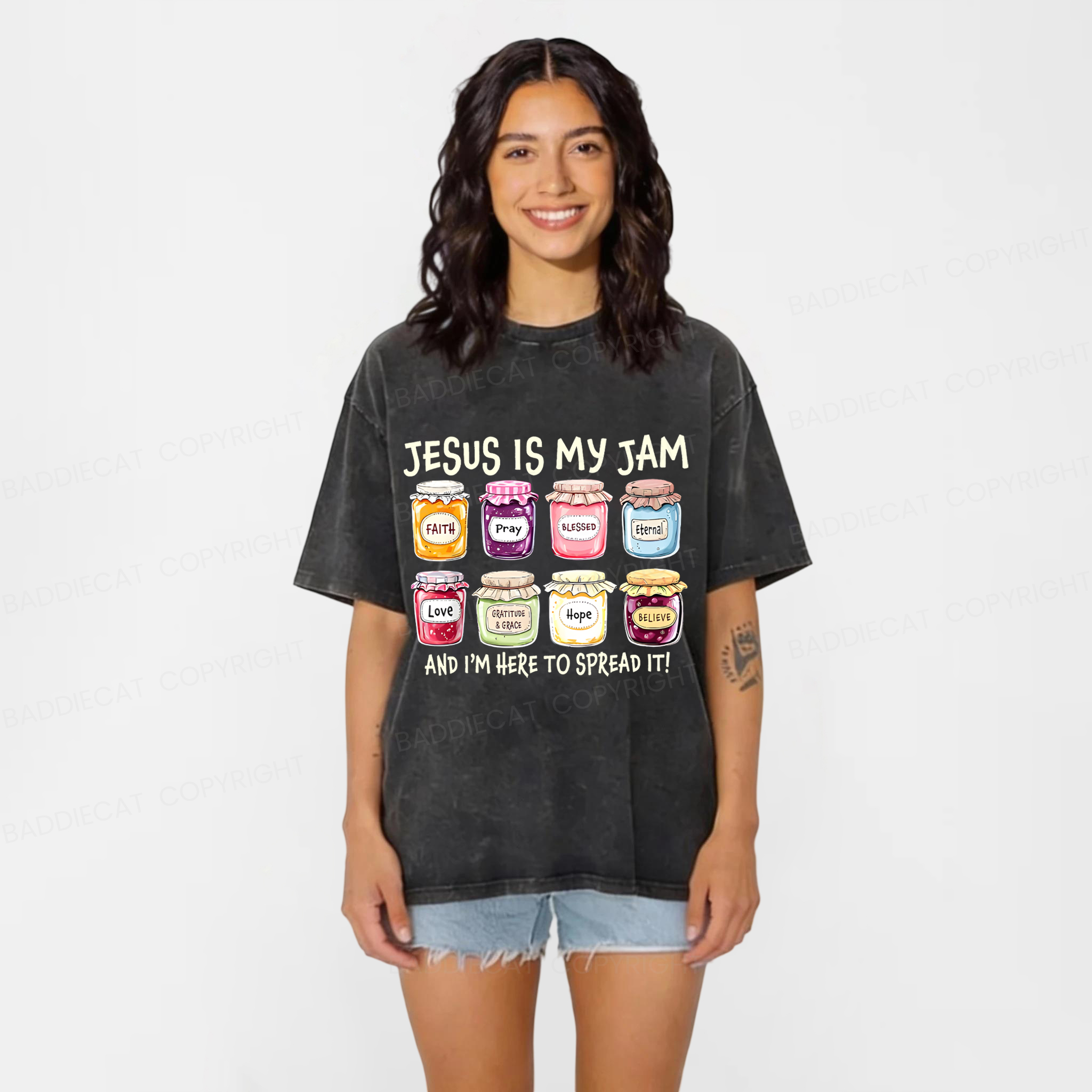 Baddiecat Jesus Is My Jam And Im Here To Spread Christian Bible Verse Washed T-shirt