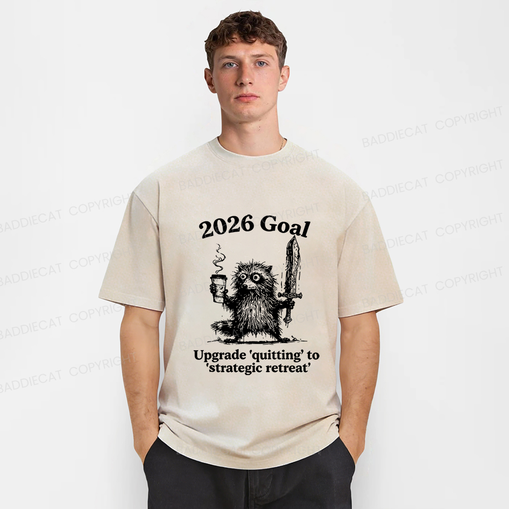 Baddiecat Raccoon 2026's Goals Washed T-shirt