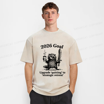 Baddiecat Raccoon 2026's Goals Washed T-shirt