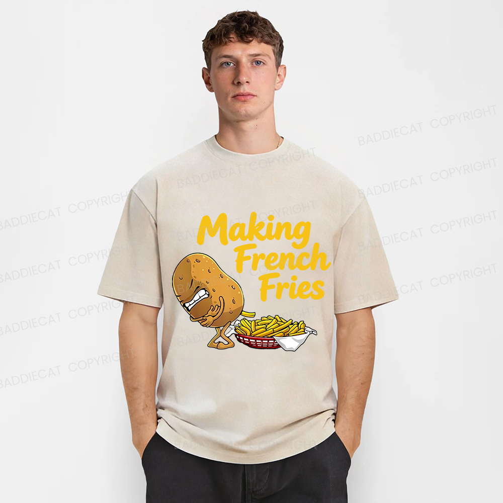 Baddiecat Making French Fries Funny Washed T-shirt
