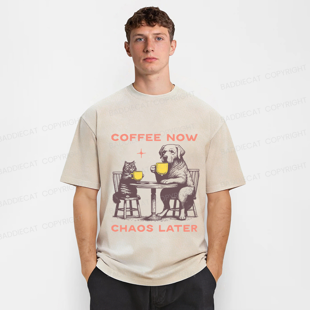Baddiecat Coffee Now Chaos Later Washed T-shirt