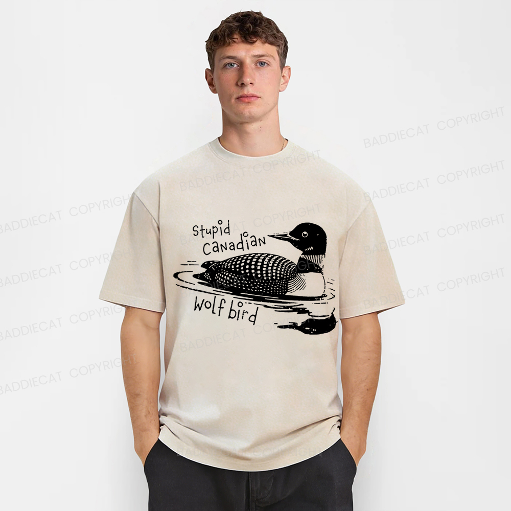 Baddiecat Stupid Canadian Wolf Bird Washed T-shirt