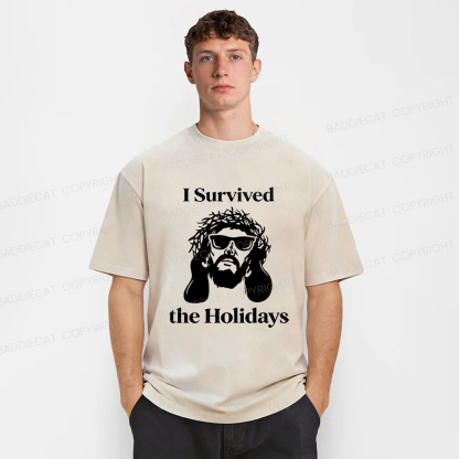 Baddiecat Jesus I Survived The Holidays Washed T-shirt