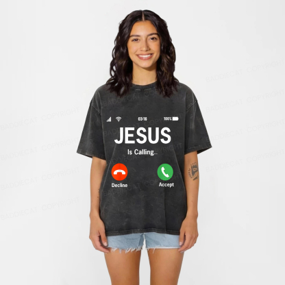 Baddiecat Jesus Christian faith Funny Meme Washed T-shirt